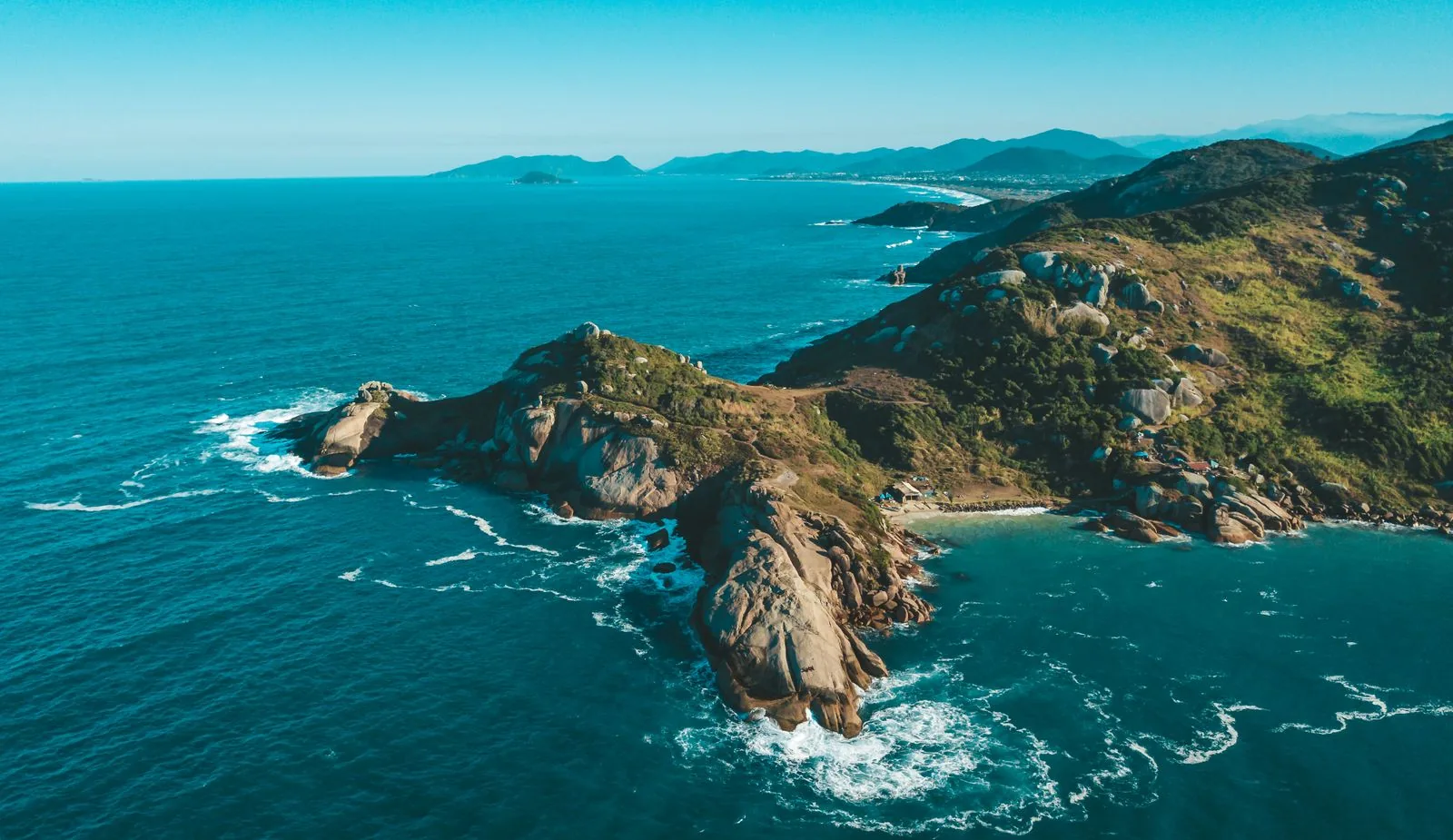 Sea and coastline view in Florianópolis.